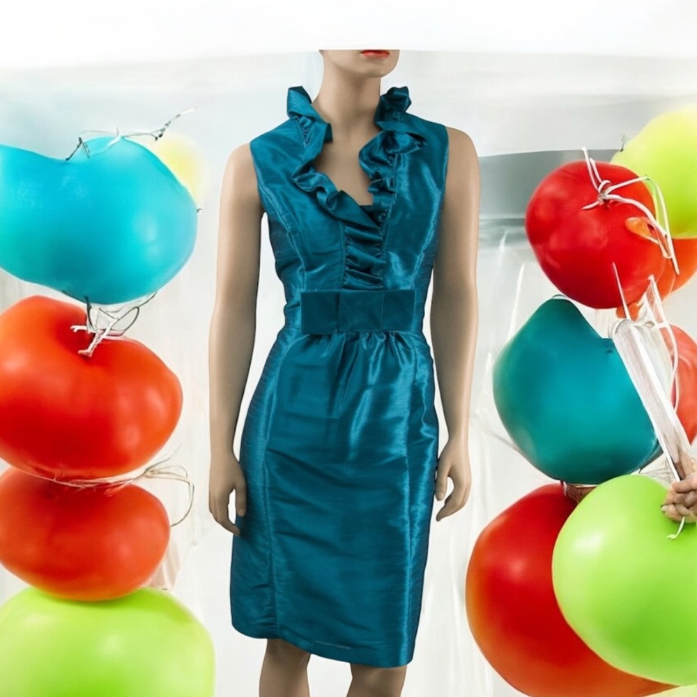 ALFRED SUNG Niagara teal Blue ruffle Dress size 10